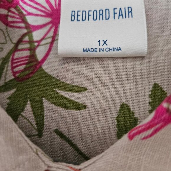 Bedford button down b=cotton blouse with colorful butterflies - 1X - Picture 2 of 2